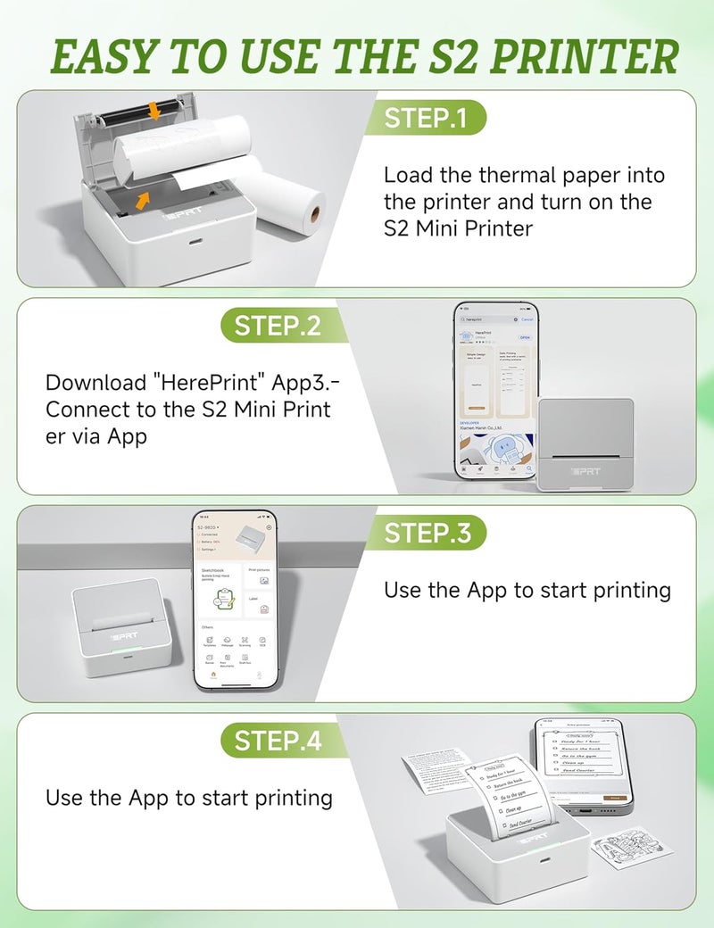 iDPRT Mini Sticker Printer Machine with 1 Roll Sticker Paper, Portable Thermal Printer for Study, Grey - Image 3
